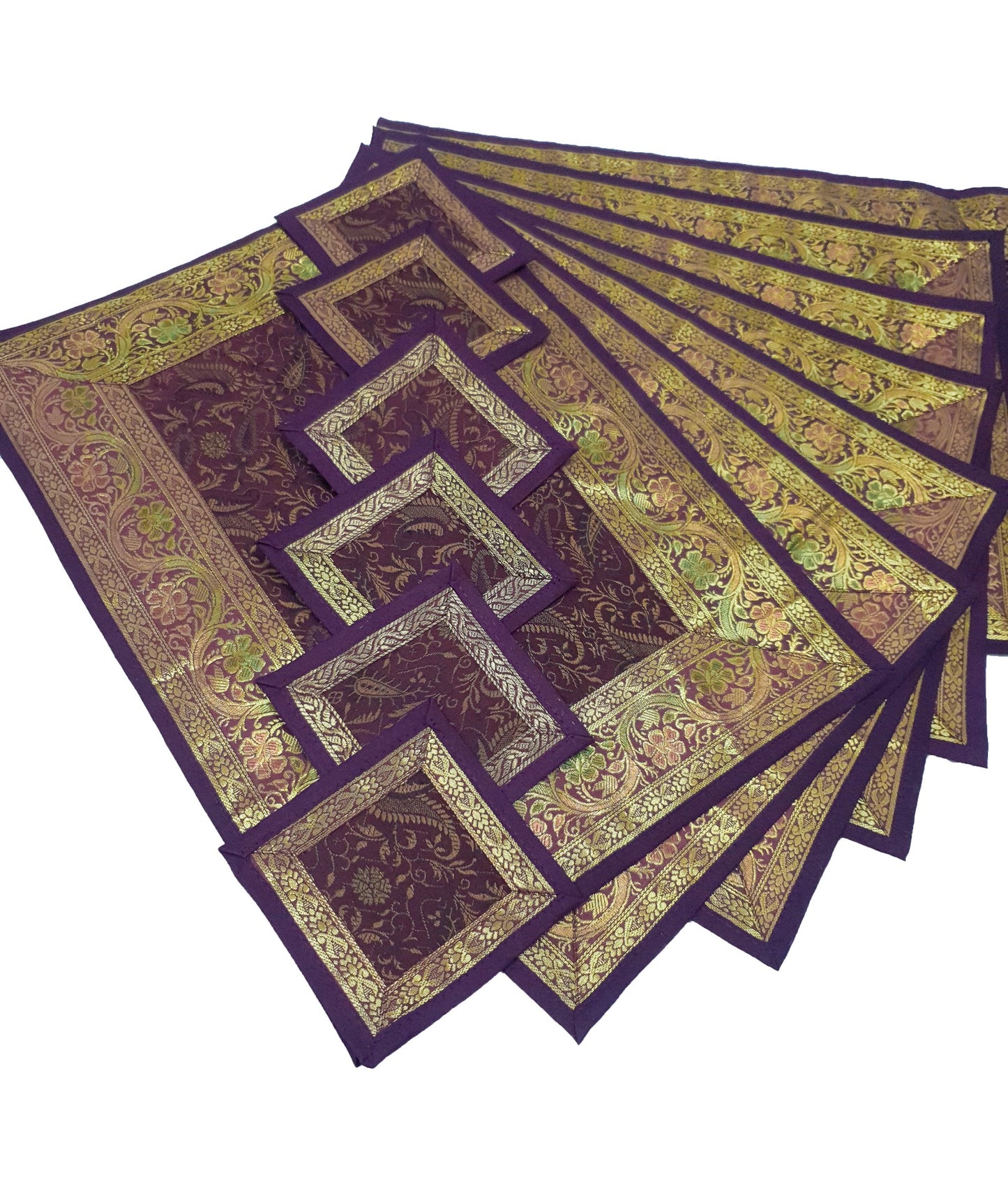 13 PC Wine Table Runner Dining Indian Banarasi Silk Brocade Paisley Decor Cloth