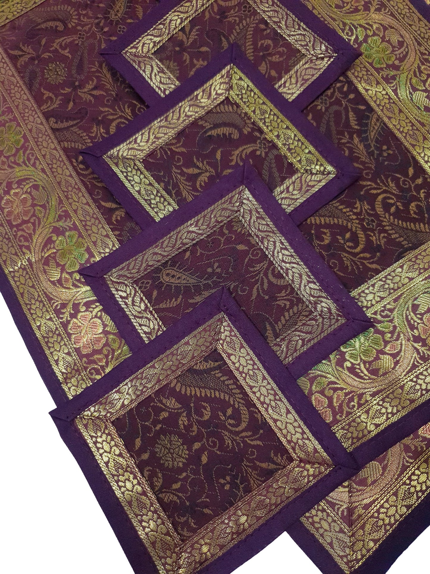 13 PC Wine Table Runner Dining Indian Banarasi Silk Brocade Paisley Decor Cloth