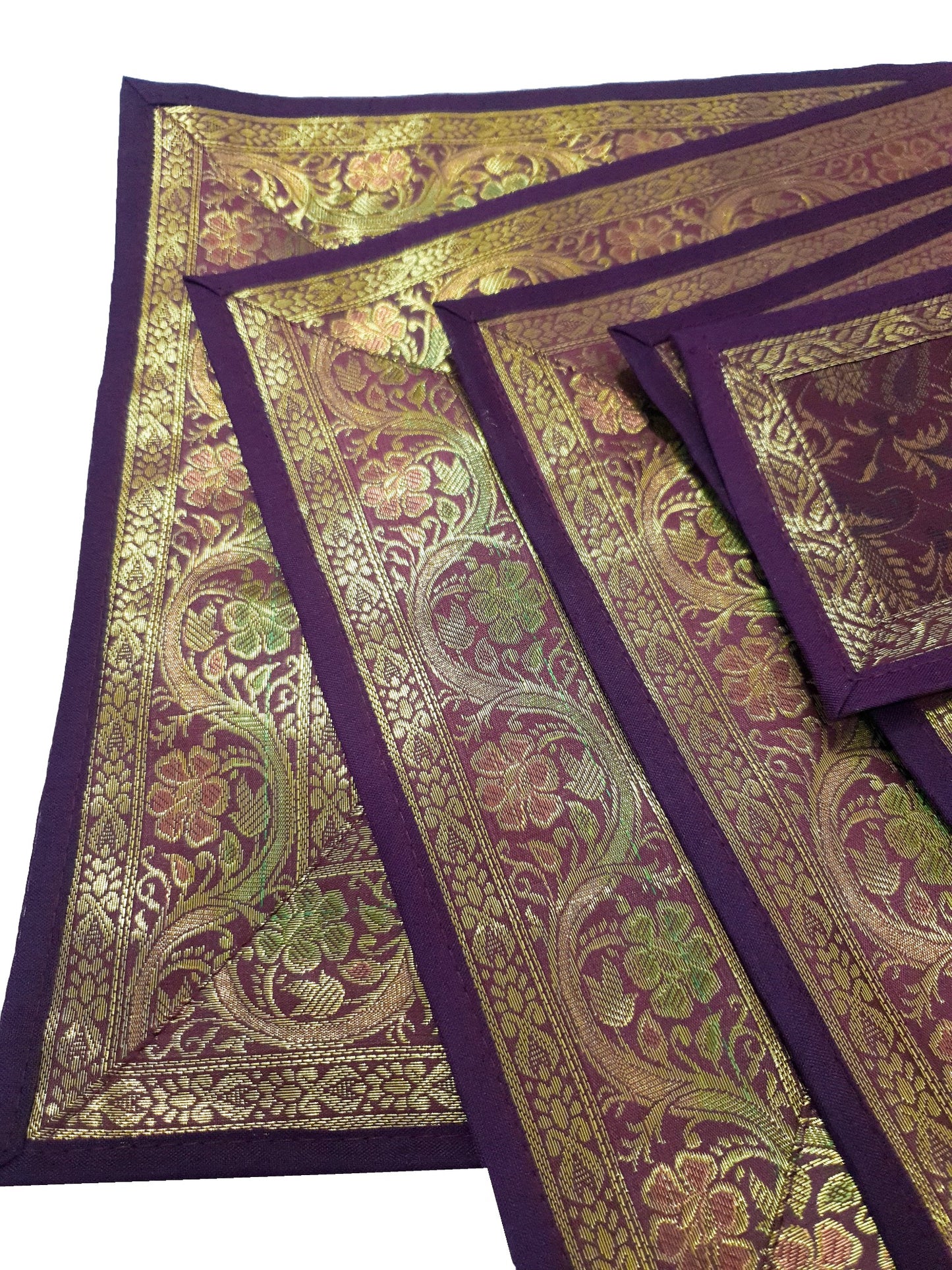 13 PC Wine Table Runner Dining Indian Banarasi Silk Brocade Paisley Decor Cloth