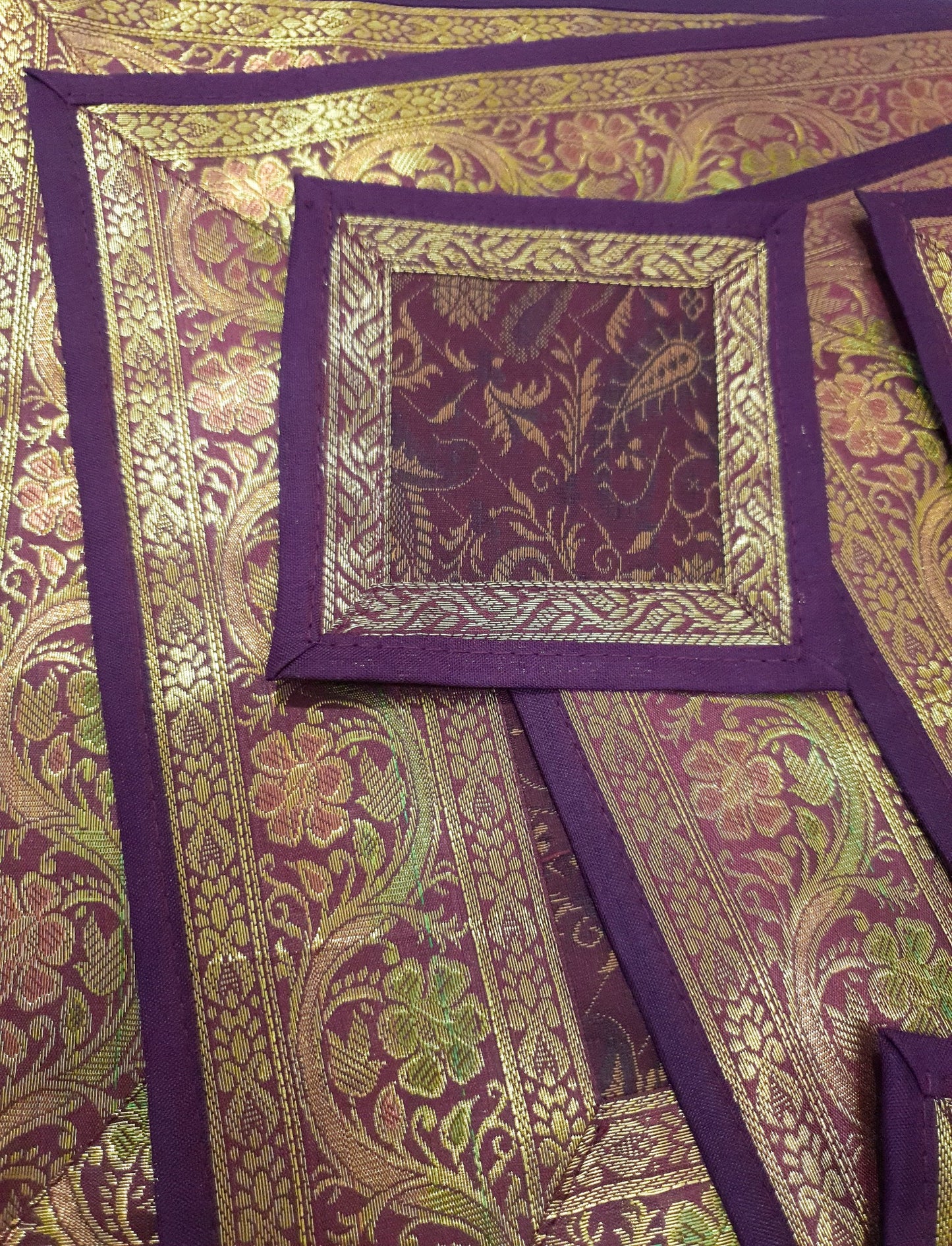 13 PC Wine Table Runner Dining Indian Banarasi Silk Brocade Paisley Decor Cloth