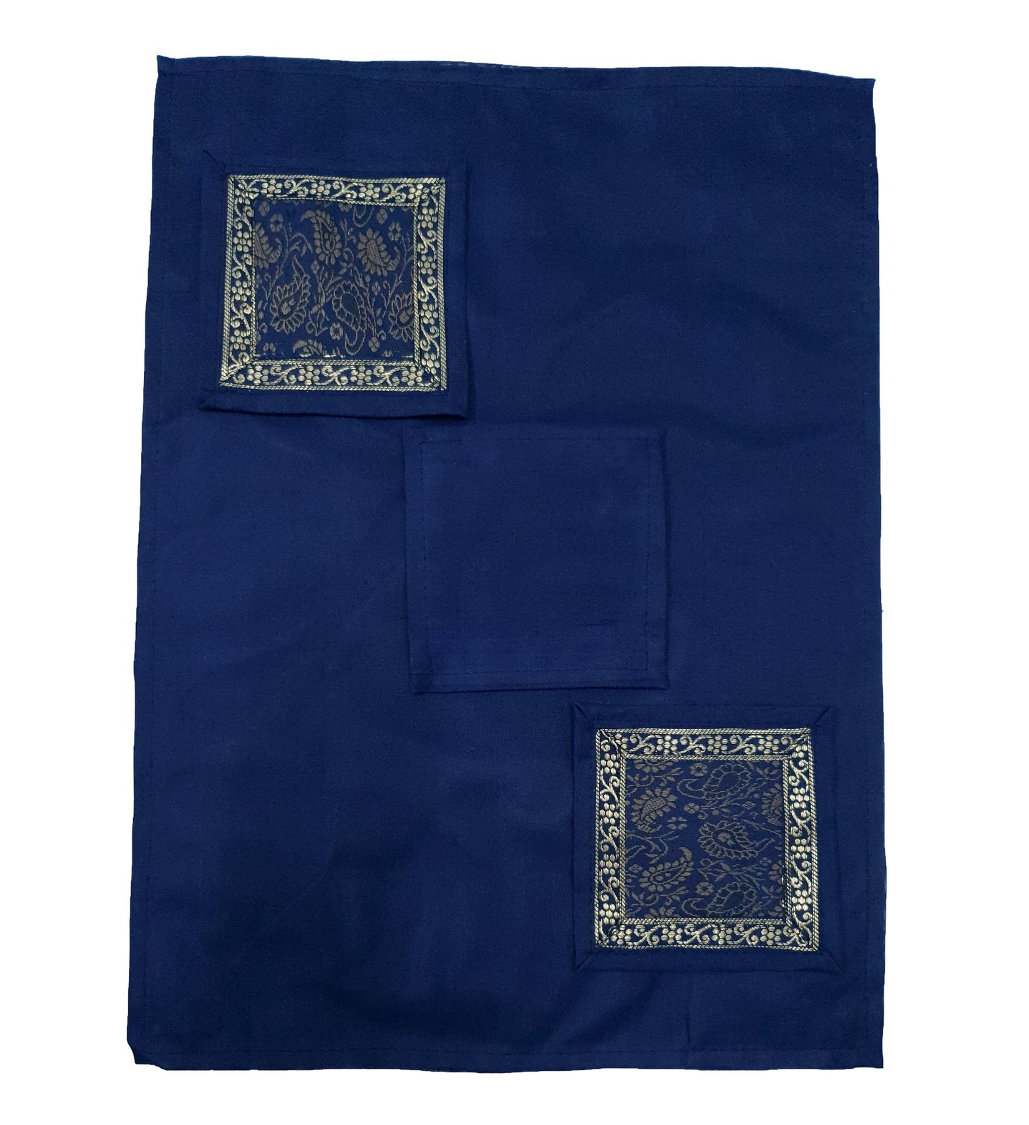 13 PC Indian Banarasi Silk Brocade Paisley Table Runner Dark Blue Dining Decor