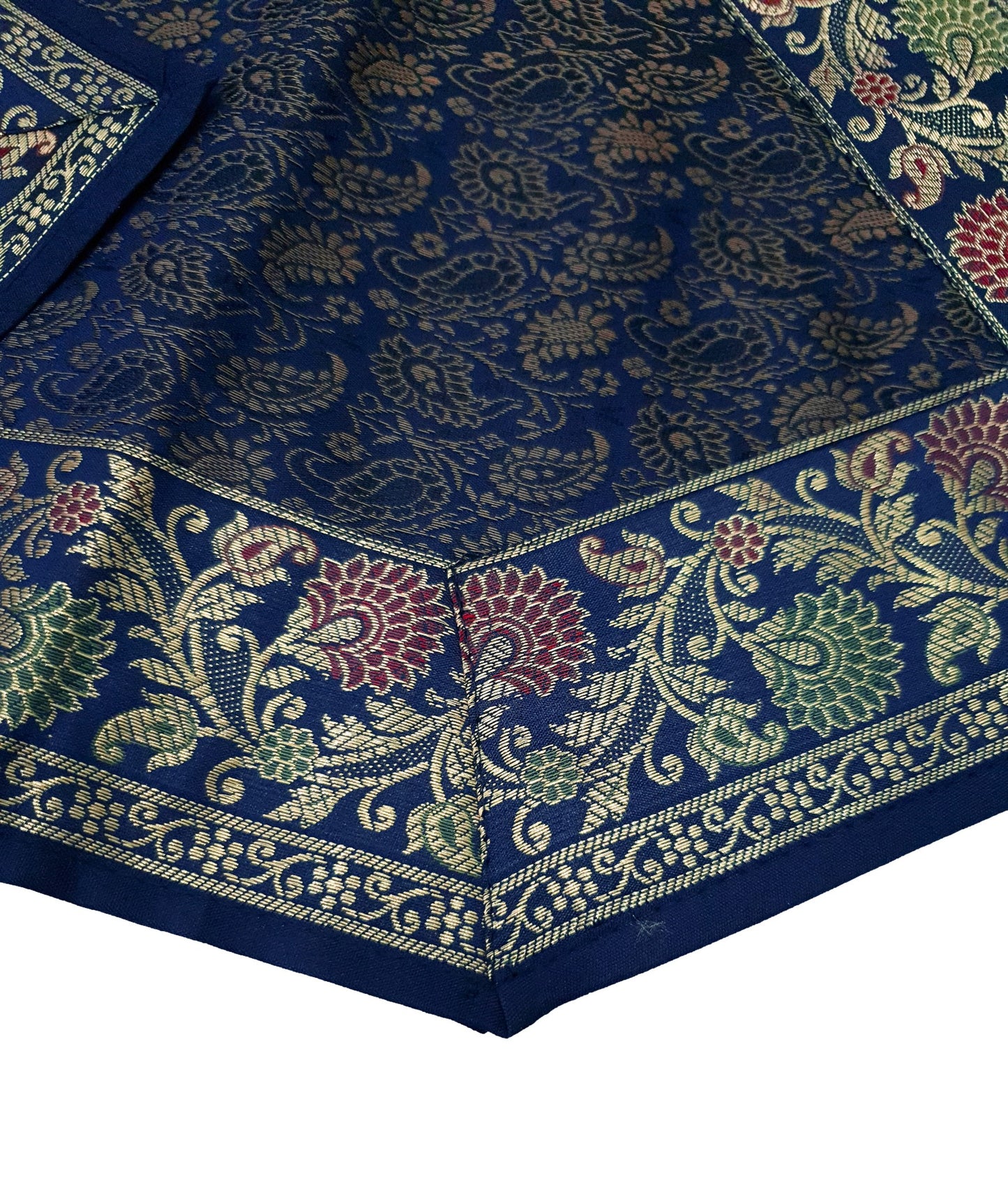 13 PC Indian Banarasi Silk Brocade Paisley Table Runner Dark Blue Dining Decor