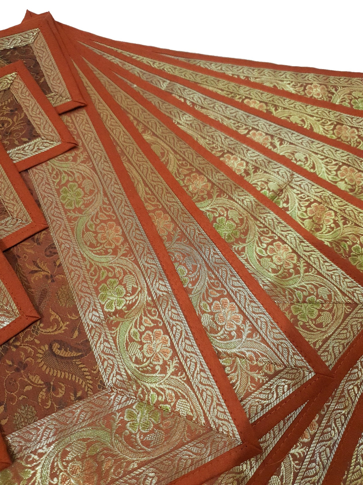 13 PC Indian Banarasi Silk Table Runner – Brown Brocade Paisley Decor Gift Cloth