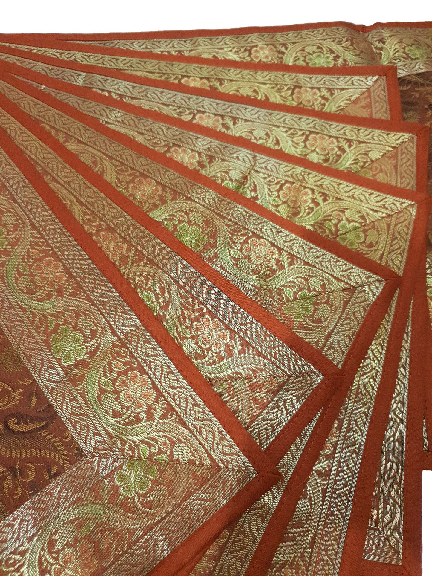 13 PC Indian Banarasi Silk Table Runner – Brown Brocade Paisley Decor Gift Cloth