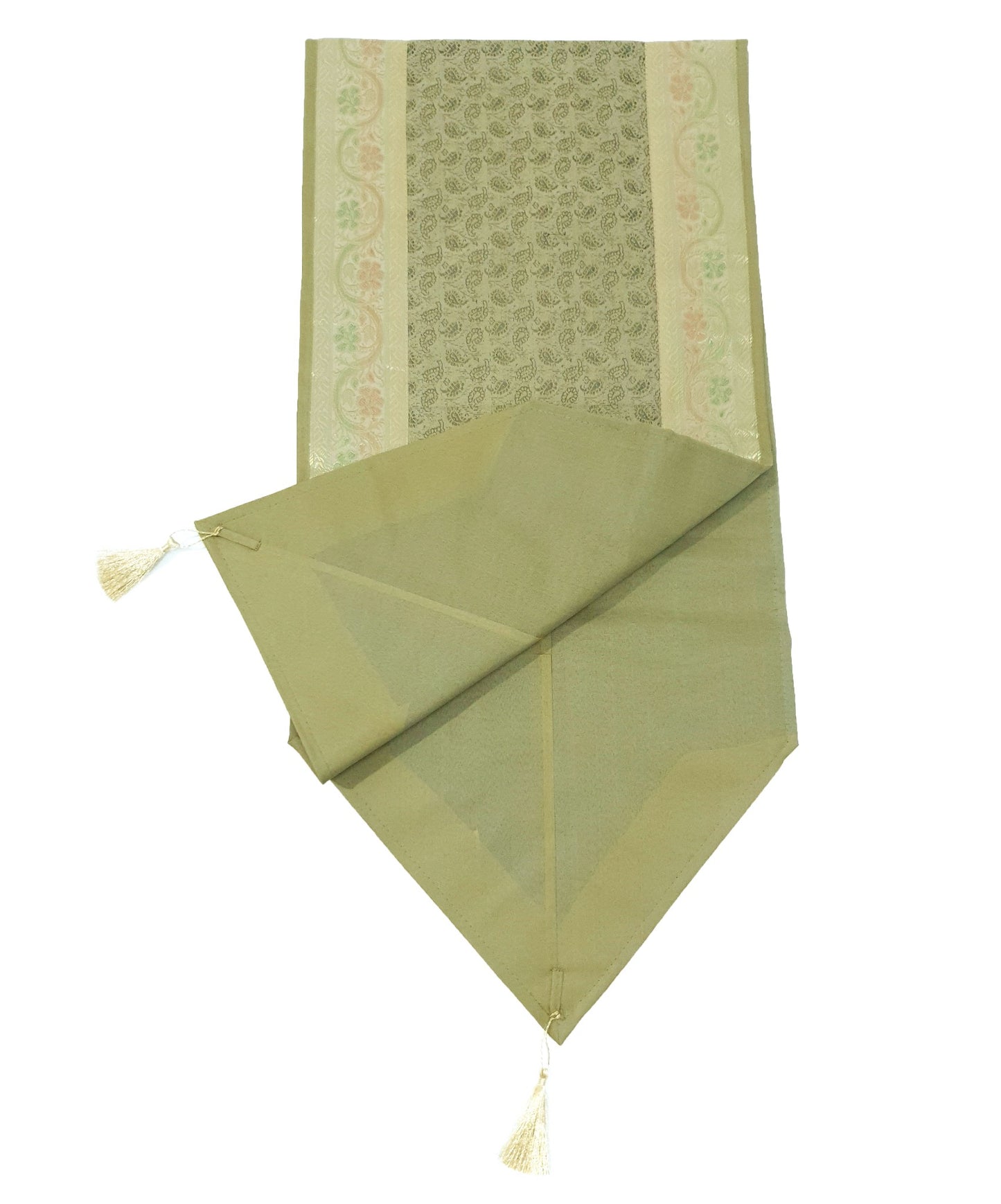 13 PC Table Runner Dining Indian Banarasi Silk Brocade Paisley Decor Khaki Color