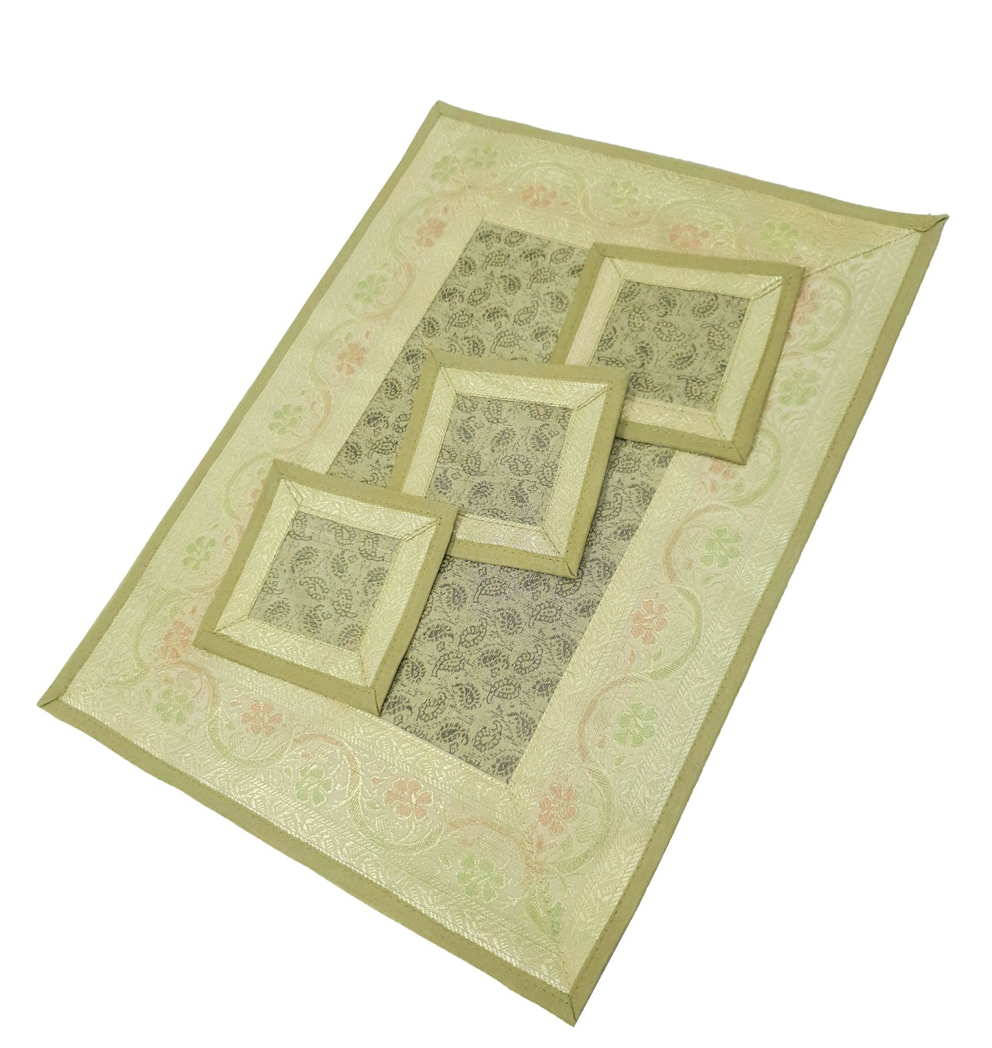 13 PC Table Runner Dining Indian Banarasi Silk Brocade Paisley Decor Khaki Color