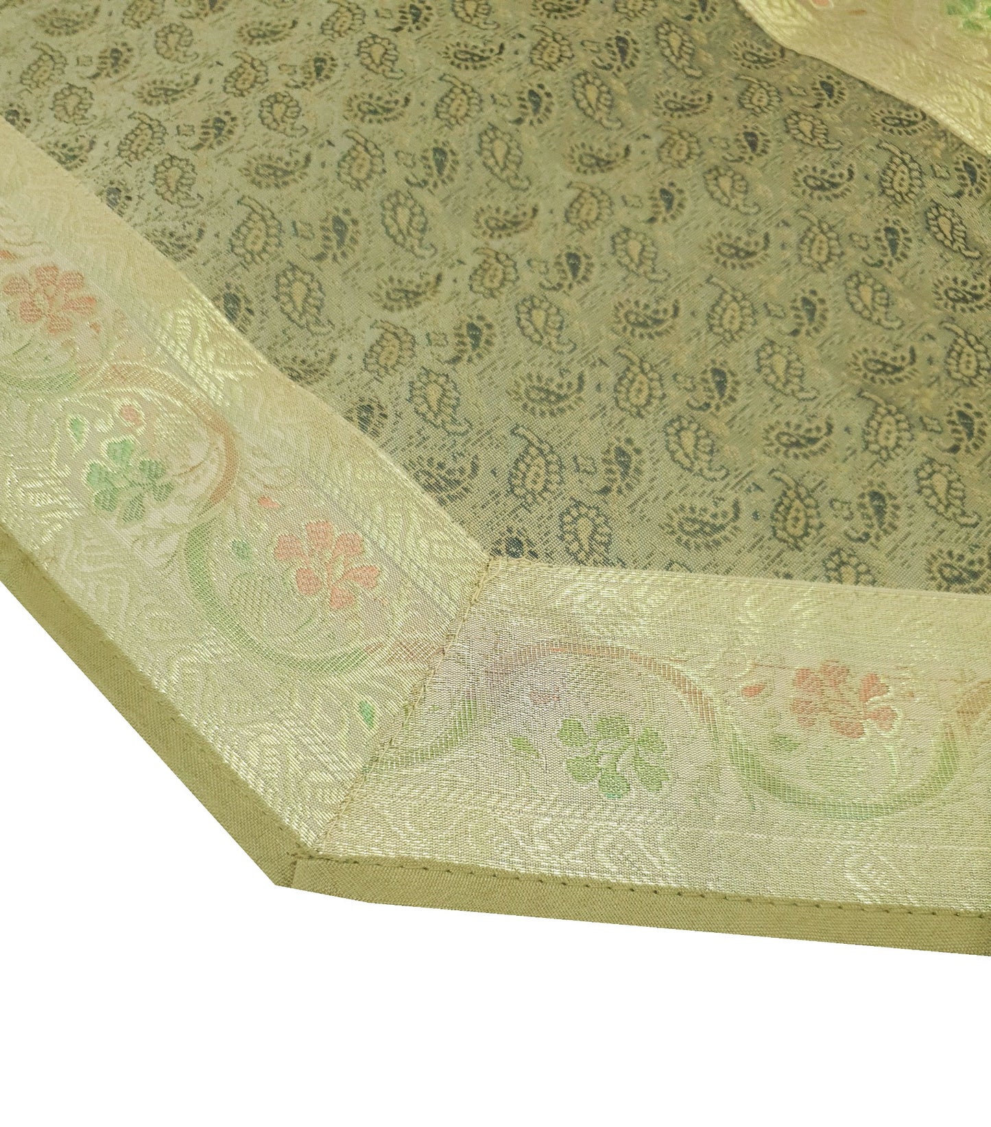 13 PC Table Runner Dining Indian Banarasi Silk Brocade Paisley Decor Khaki Color
