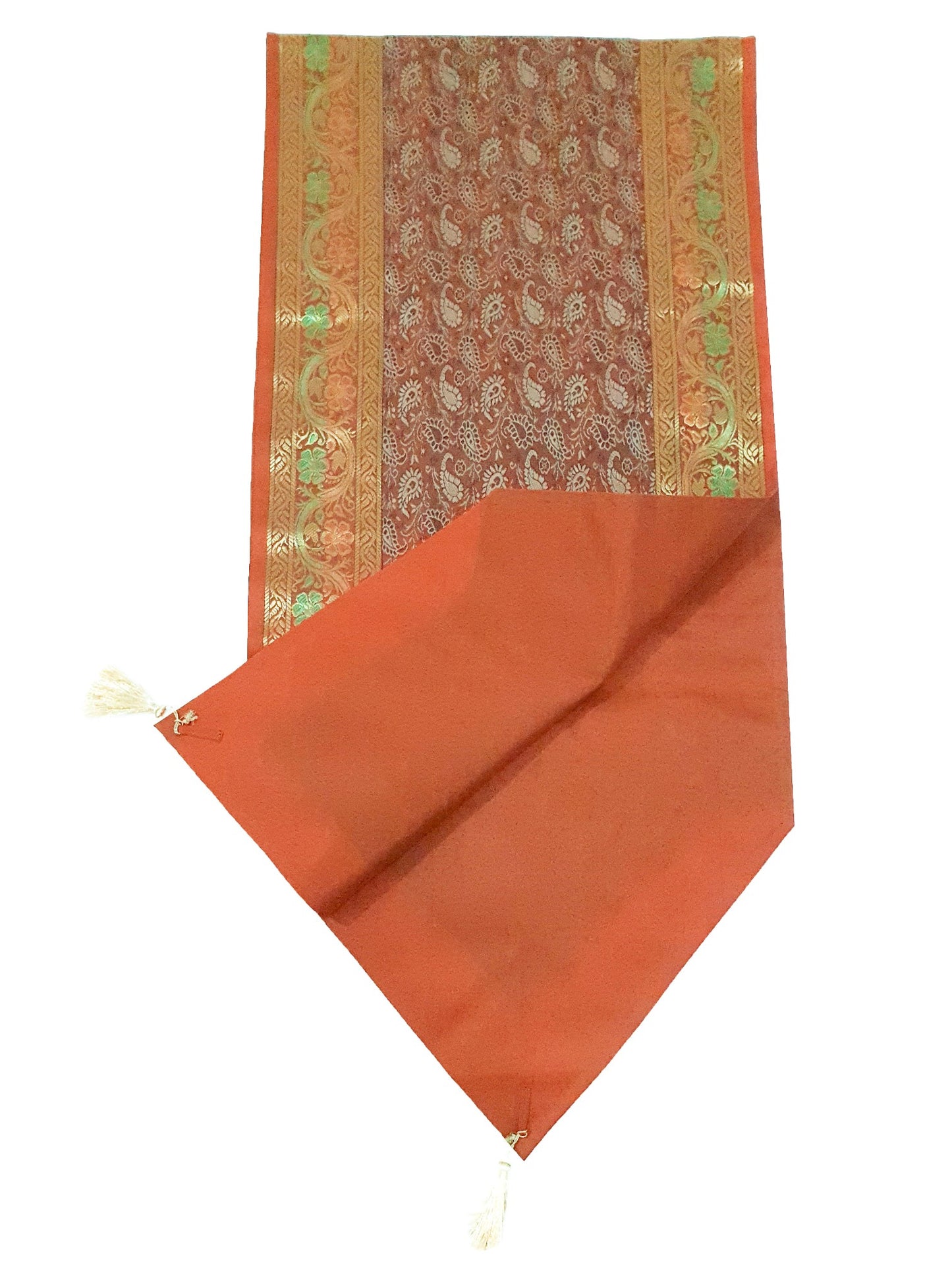 13 PC Banarasi Table Runner Rust Indian Silk Brocade Paisley Dining Decor Cloth
