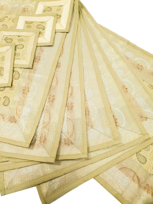 13 PC Indian Banarasi Table Runner Dining Decor Silk Brocade Gift Paisley Cloth