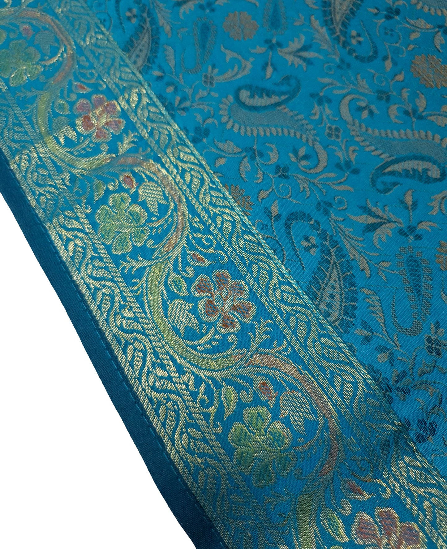 Set of 13 Teal Blue Banarasi Silk Table Runner – Paisley Brocade Decor Gift Item