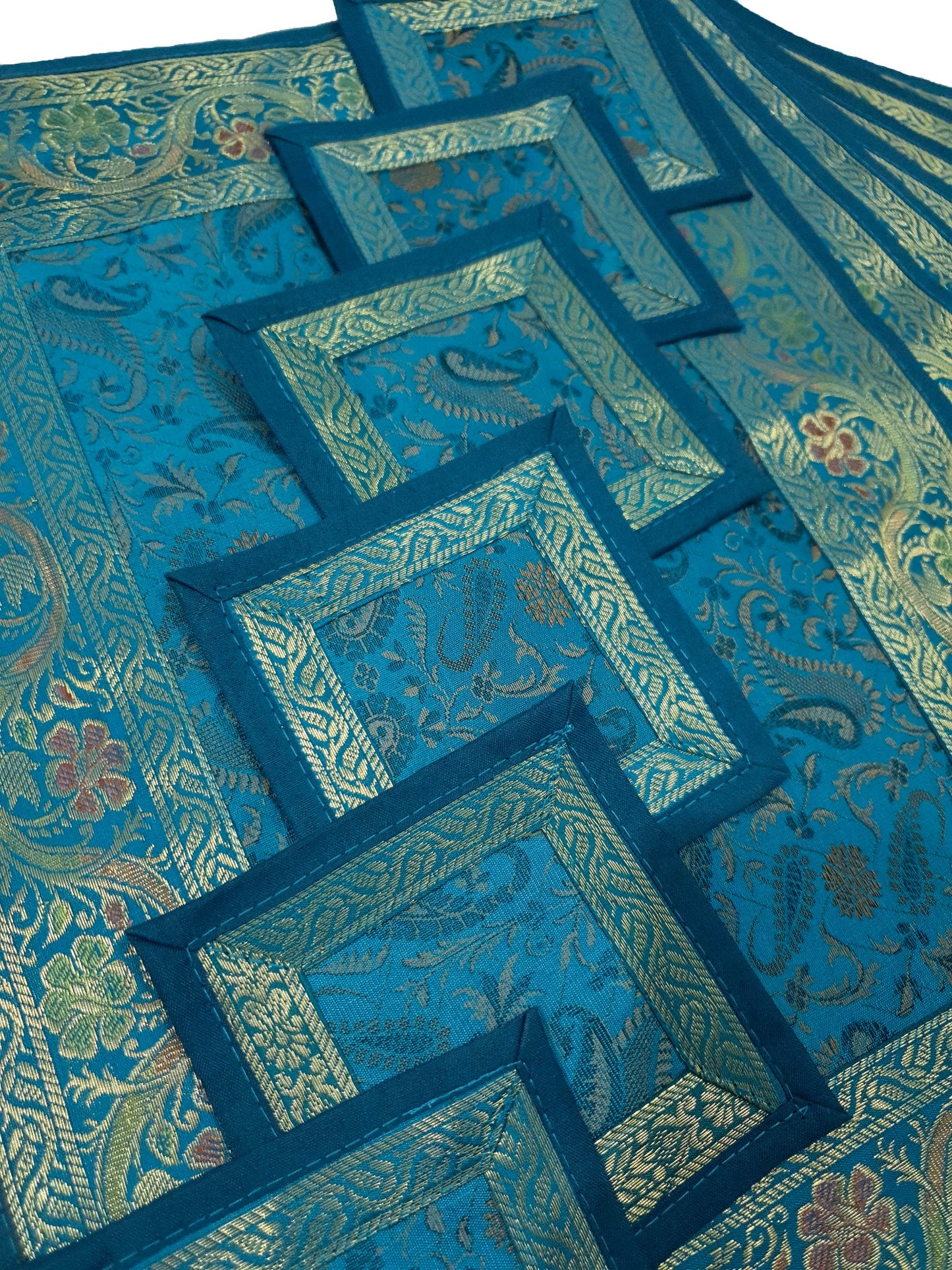 Set of 13 Teal Blue Banarasi Silk Table Runner – Paisley Brocade Decor Gift Item