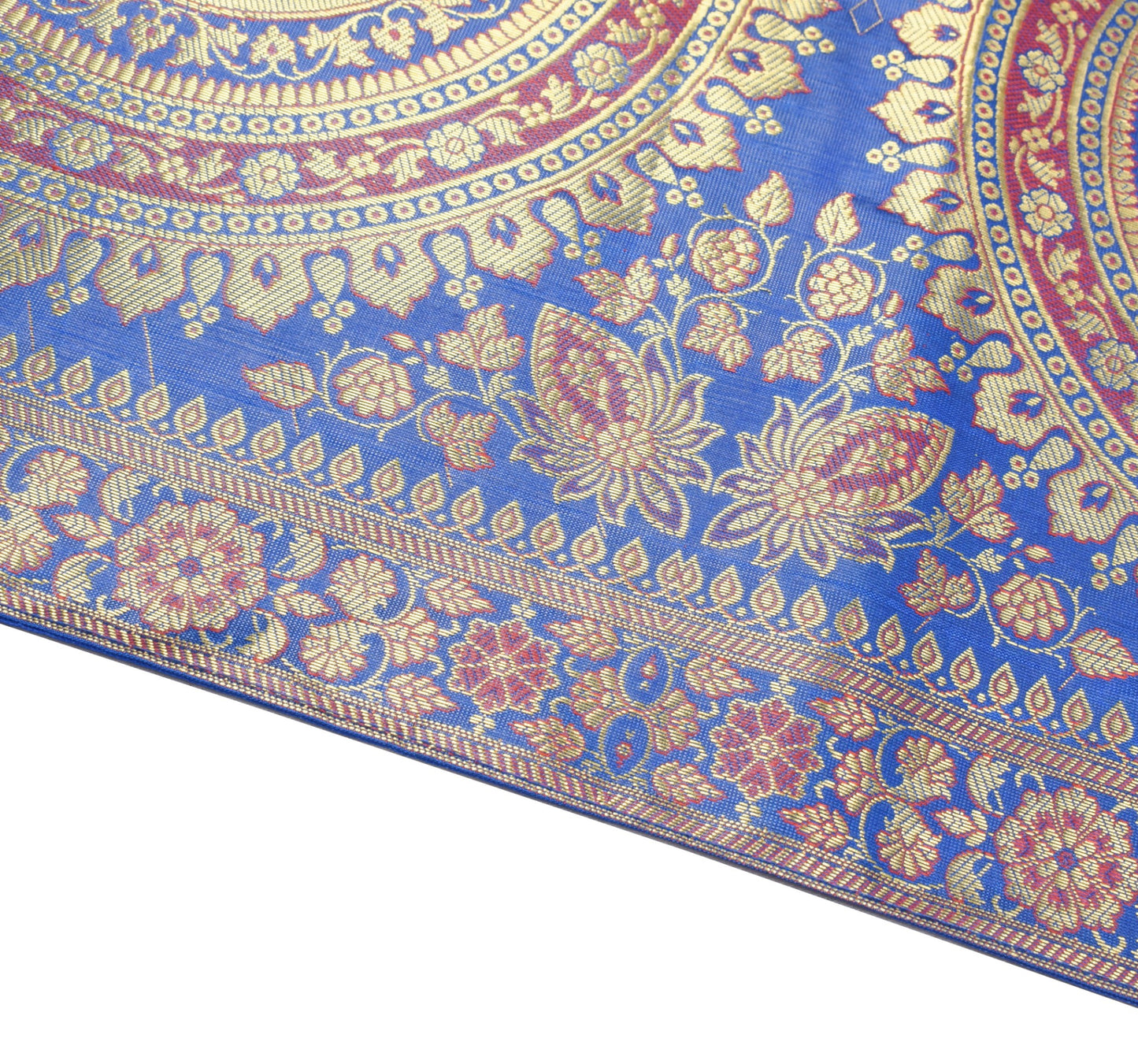 Blue Banarasi Table Runner 72x16" Silk Brocade Mandala Dining Decor Cloth Gift