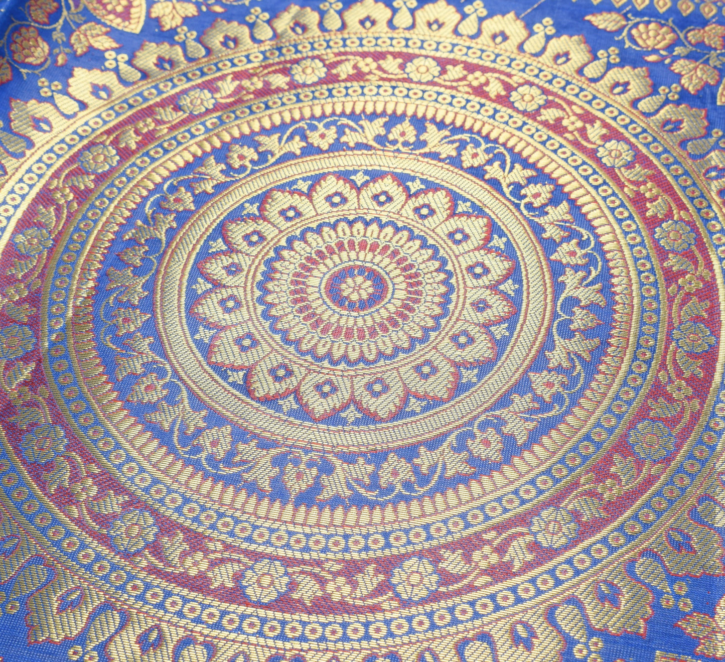 Blue Banarasi Table Runner 72x16" Silk Brocade Mandala Dining Decor Cloth Gift