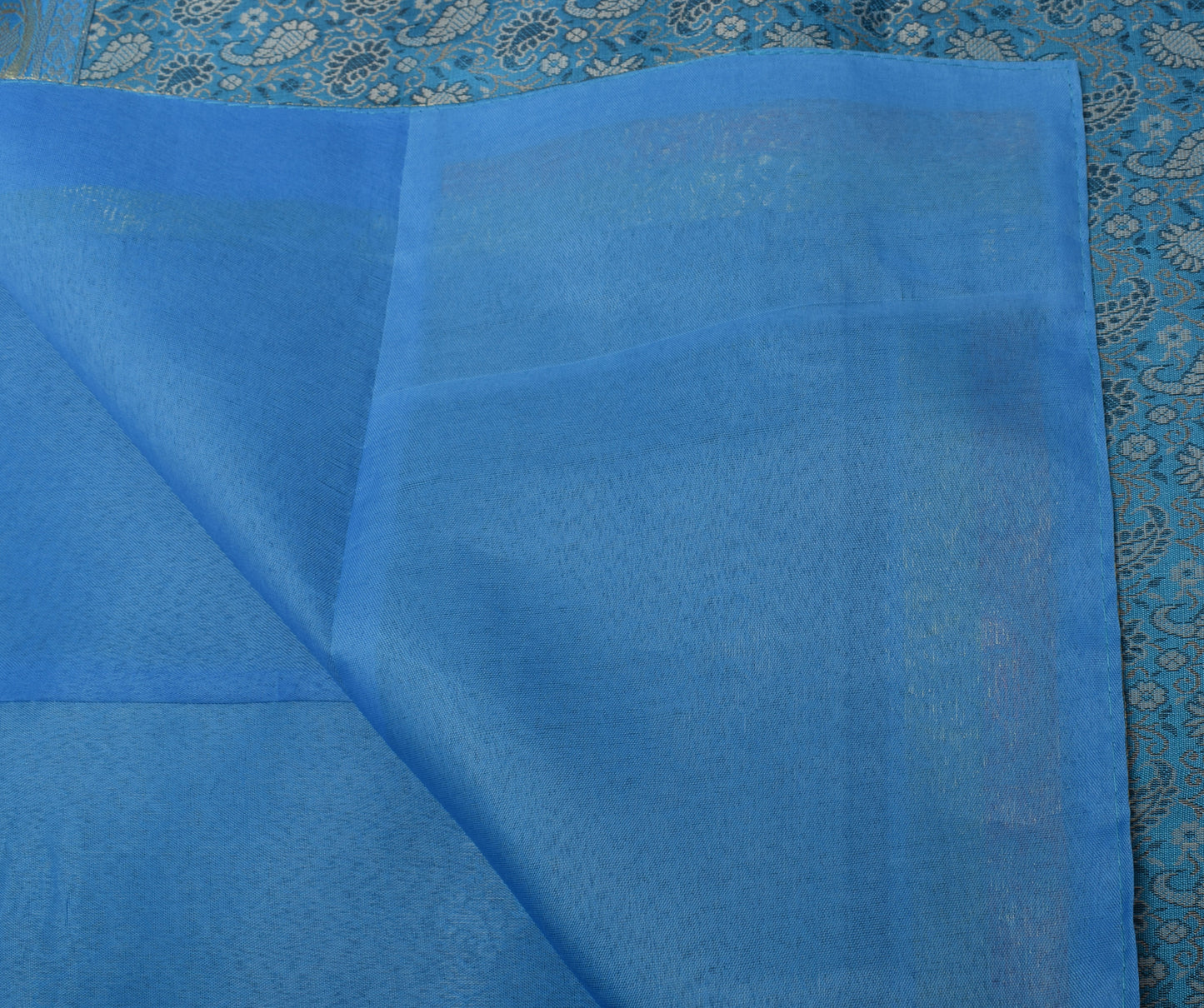 Dining Table Top Cover Cloth Blue Indian Banarasi Silk Woven Paisley 88"x 47"