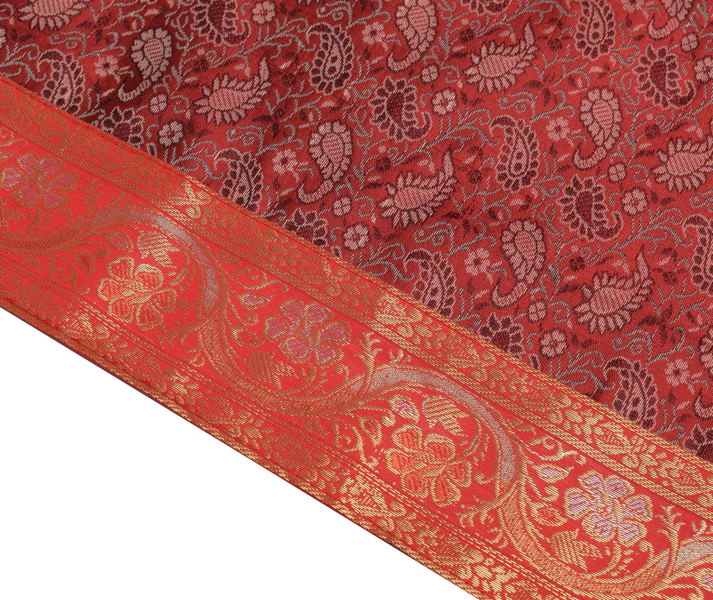 88"x 47" Dining Table Top Cover Indian Banarasi Silk Woven Paisley Cloth Maroon
