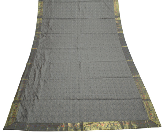 88"x 47" Dining Table Top Cover Indian Banarasi Silk Woven Paisley Gray Cloth