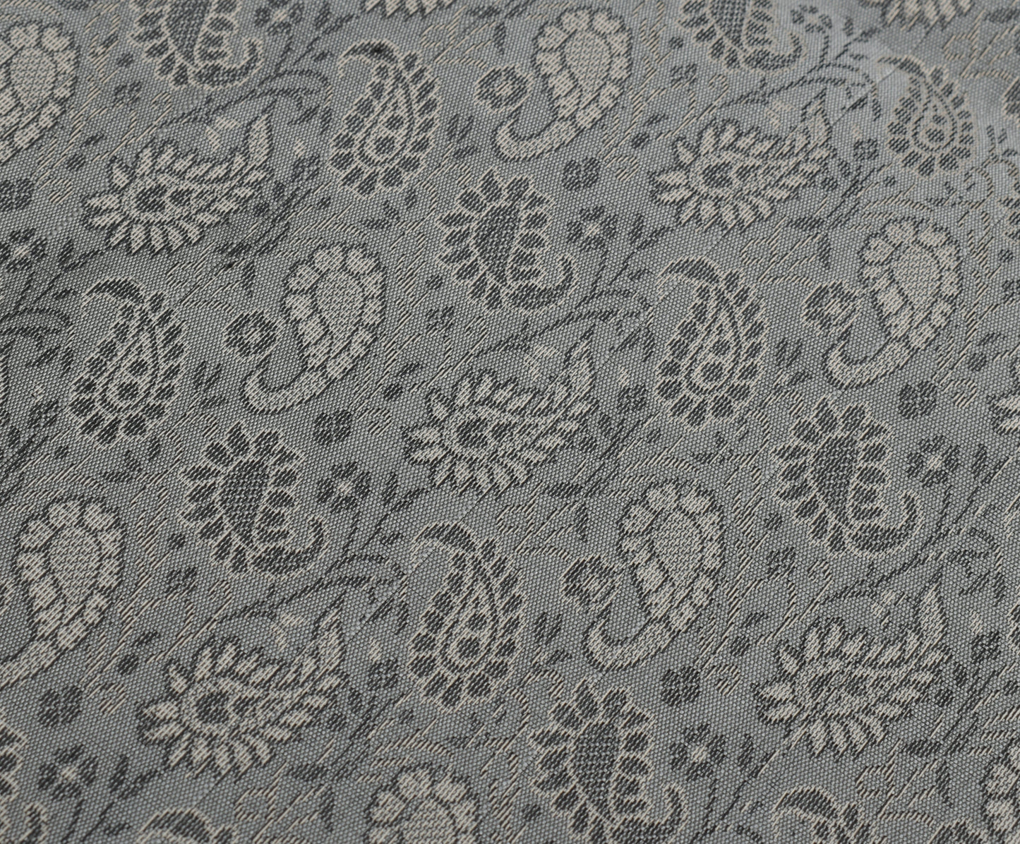 88"x 47" Dining Table Top Cover Indian Banarasi Silk Woven Paisley Gray Cloth