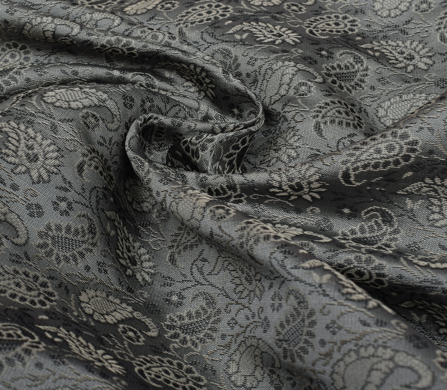 88"x 47" Dining Table Top Cover Indian Banarasi Silk Woven Paisley Gray Cloth