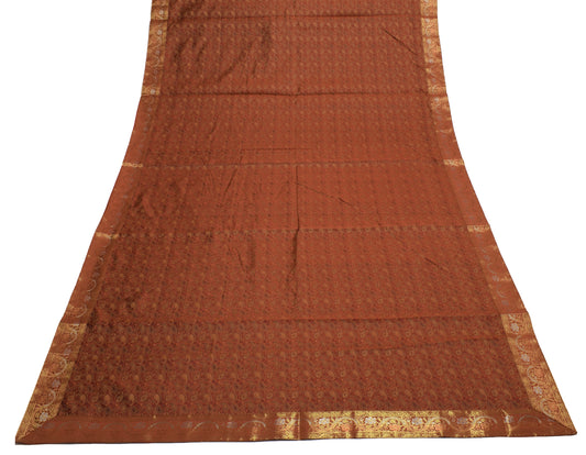 88"x47" Dining Table Top Cover Indian Banarasi Silk Woven Paisley Brown Cloth