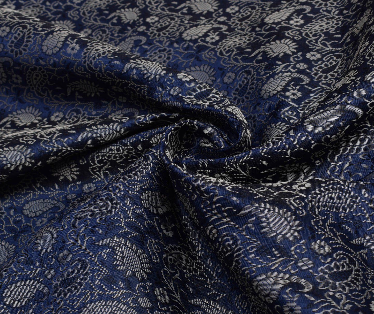 Indian Blue Table Top Cover Woven Zari Border Art Silk Brocade 88" x 47" Cloth
