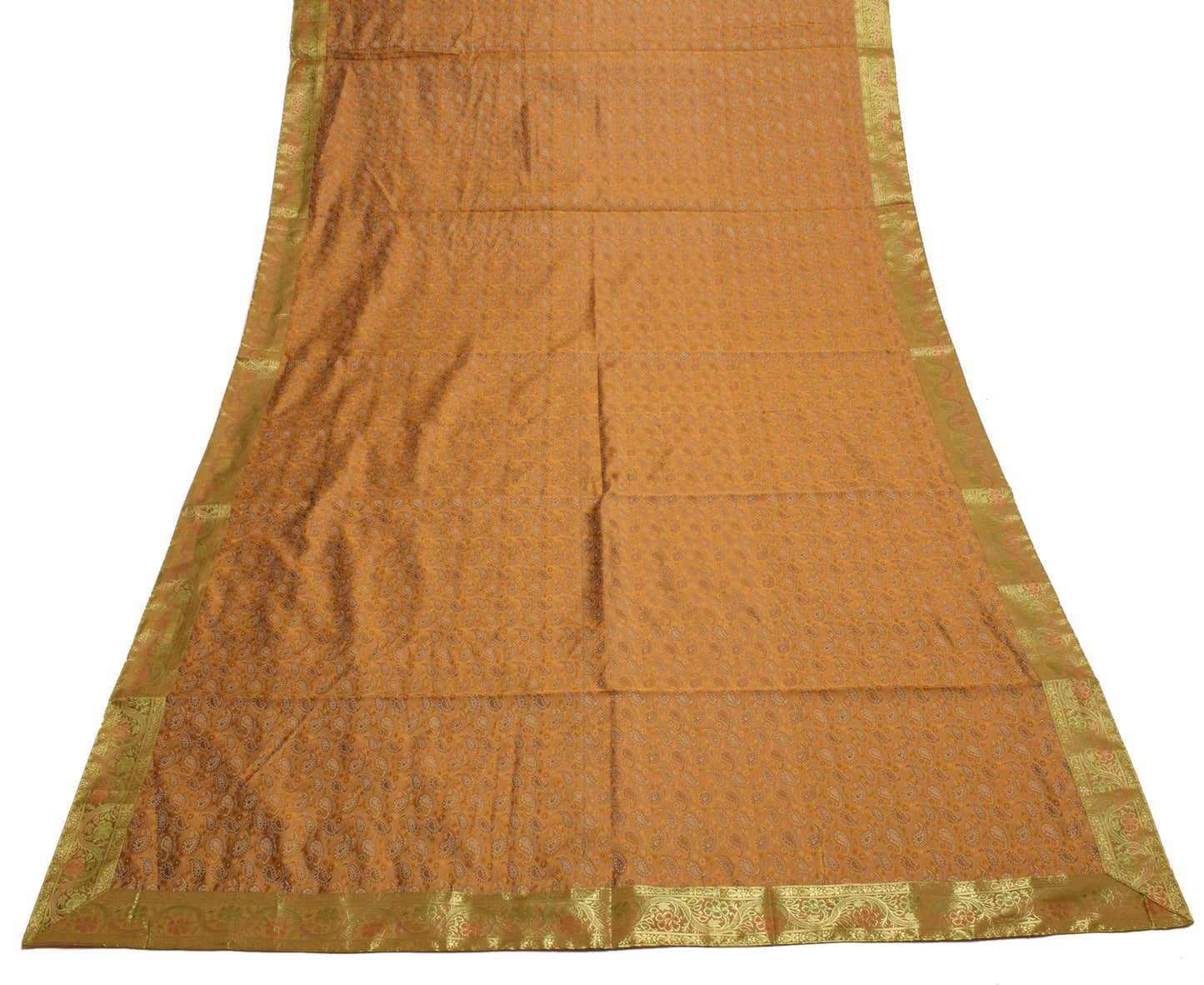 Indian Mustard Table Top Cover Woven Zari Border Art Silk Brocade 88"x47" Cloth
