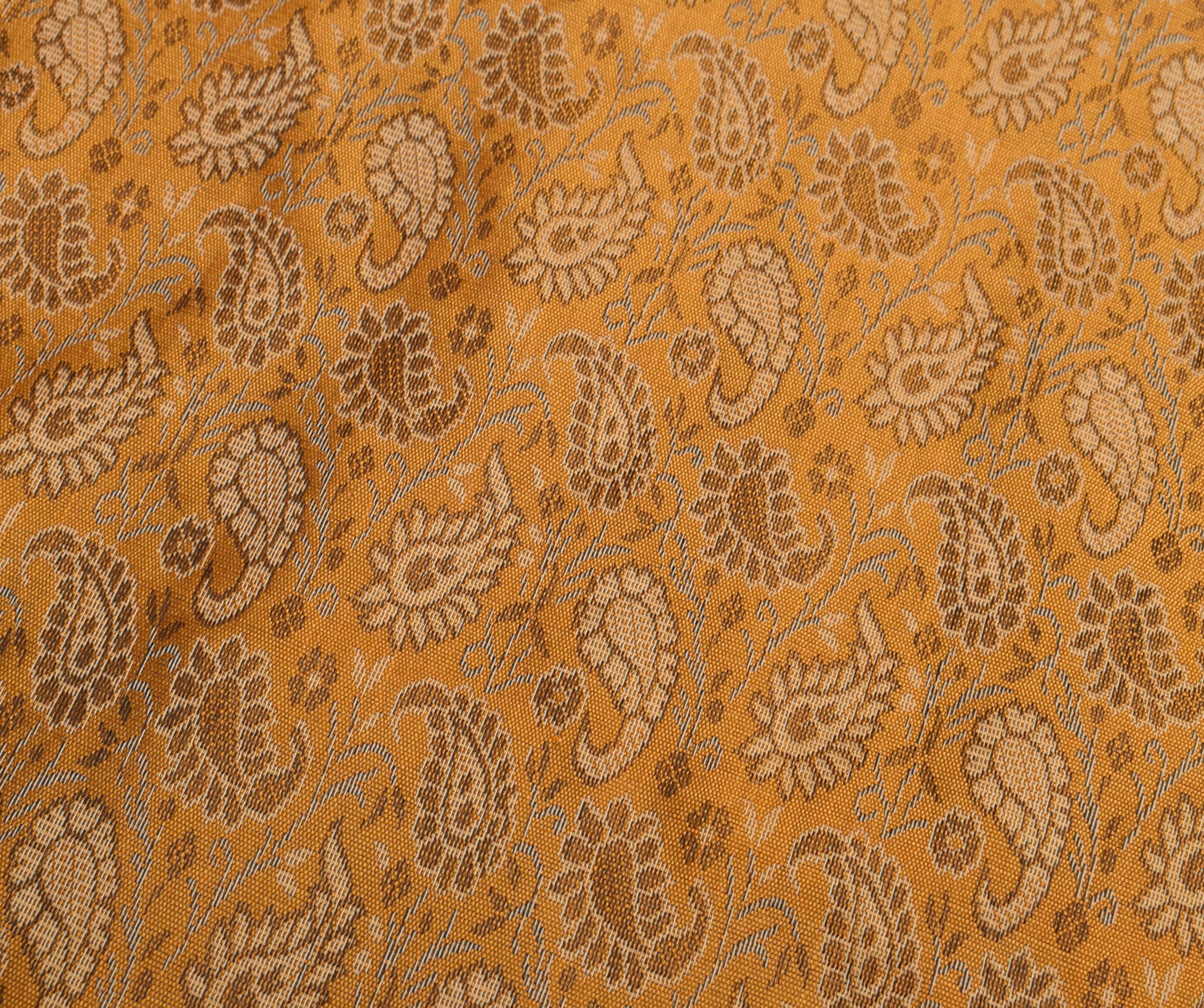 Indian Mustard Table Top Cover Woven Zari Border Art Silk Brocade 88"x47" Cloth