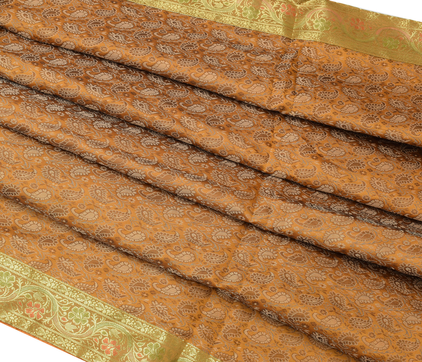 Indian Mustard Table Top Cover Woven Zari Border Art Silk Brocade 88"x47" Cloth