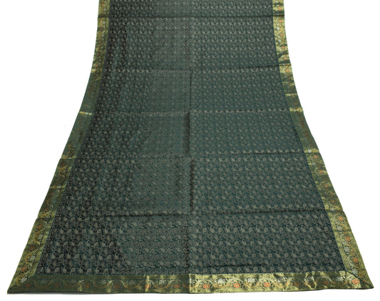 Indian Green Table Top Cover Woven Zari Border Art Silk Brocade 88" x 47" Cloth