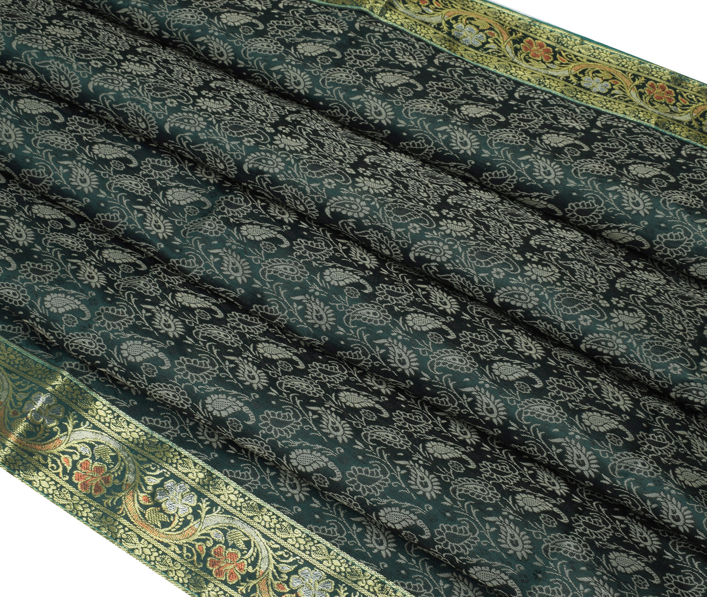 Indian Green Table Top Cover Woven Zari Border Art Silk Brocade 88" x 47" Cloth