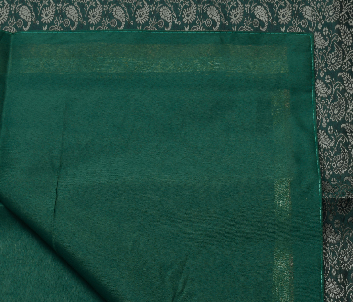 Indian Green Table Top Cover Woven Zari Border Art Silk Brocade 88" x 47" Cloth