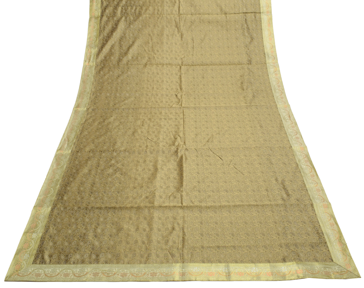 Rectangle Indian Banarasi Silk Woven Paisley Dining Table Top Cover Cloth Brown