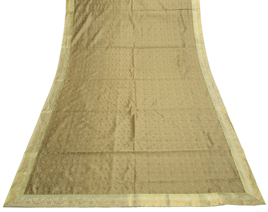 Rectangle Indian Banarasi Silk Woven Paisley Dining Table Top Cover Cloth Brown