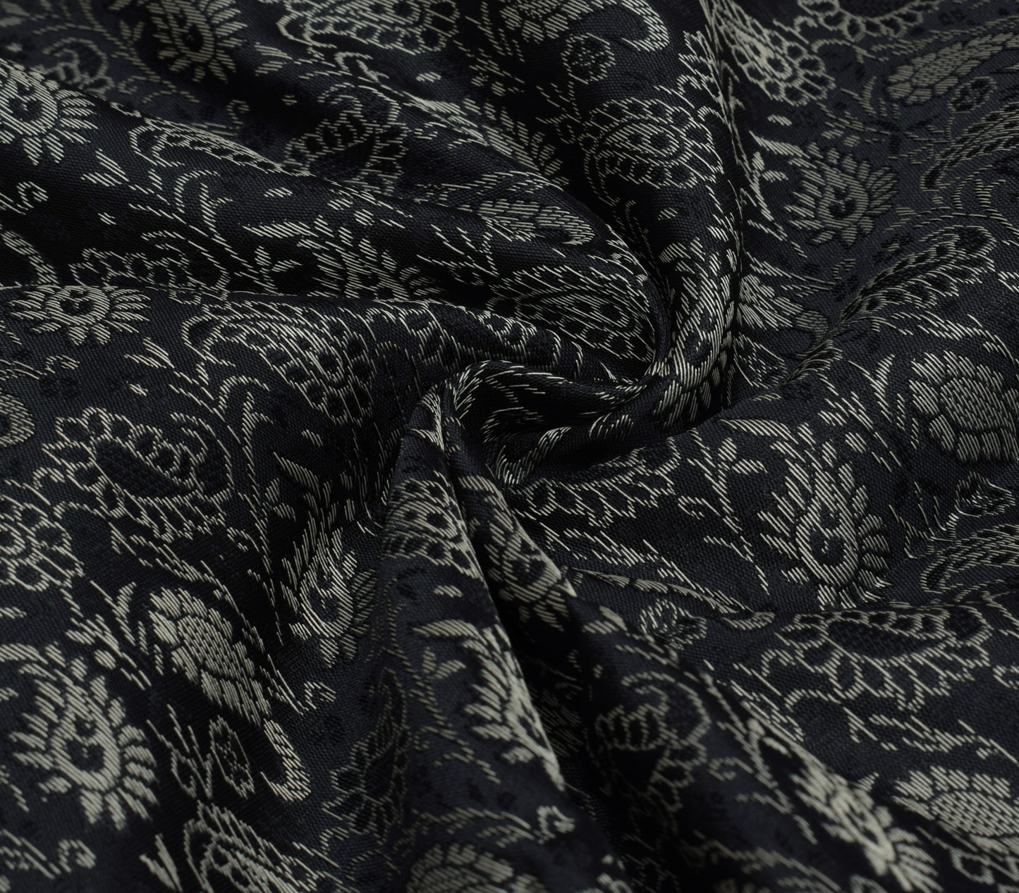Indian Black Table Top Cover Woven Zari Border Art Silk Brocade 88" x 47" Cloth