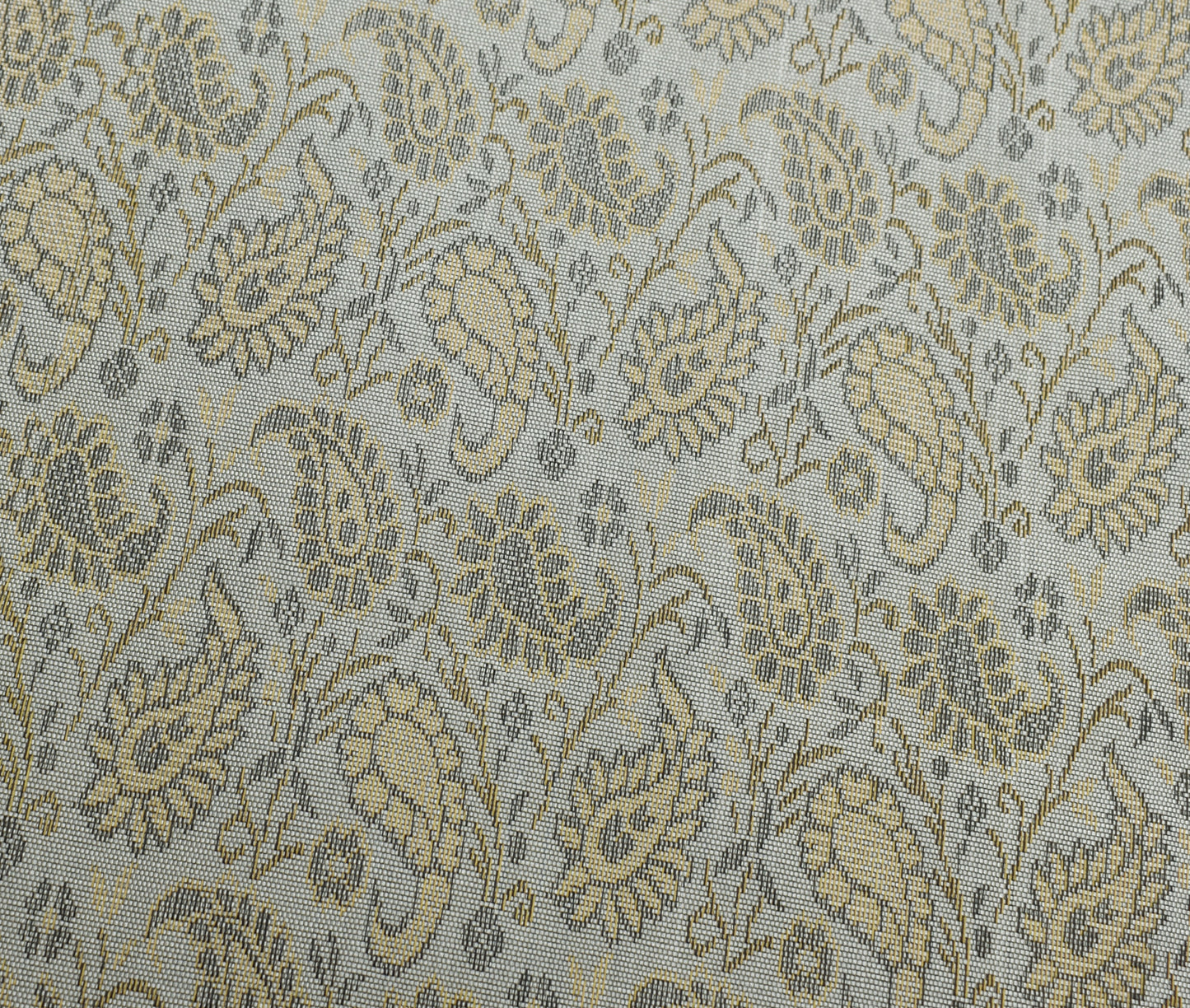 48 Square Indian Banarasi Silk Woven Paisley Dining Table Top Cover Cloth Gray