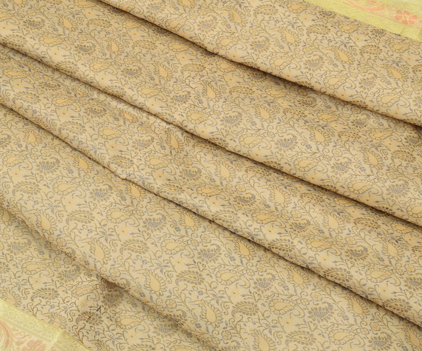48 Square Indian Banarasi Silk Woven Paisley Dining Table Top Cover Cloth Beige