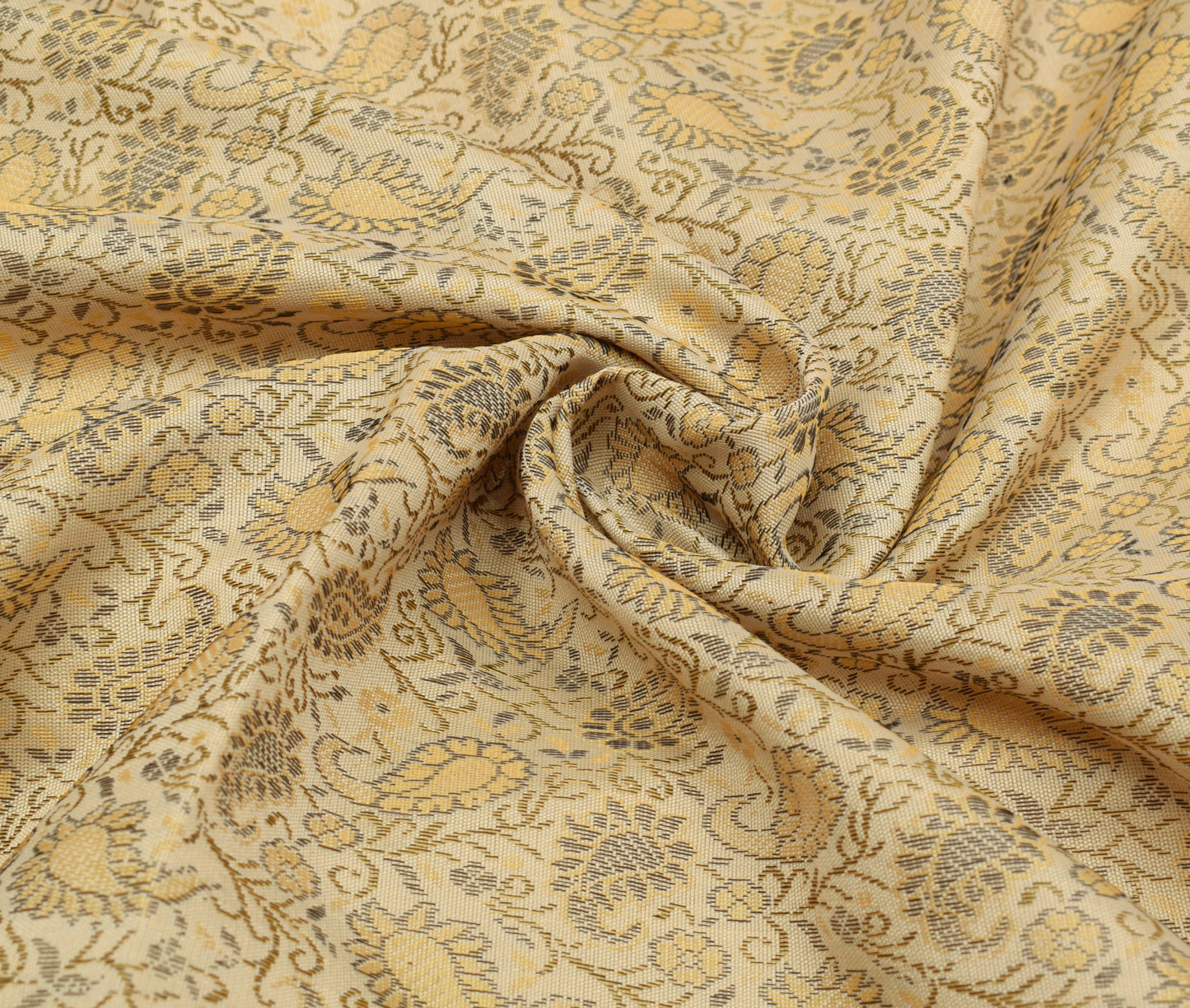 48 Square Indian Banarasi Silk Woven Paisley Dining Table Top Cover Cloth Beige