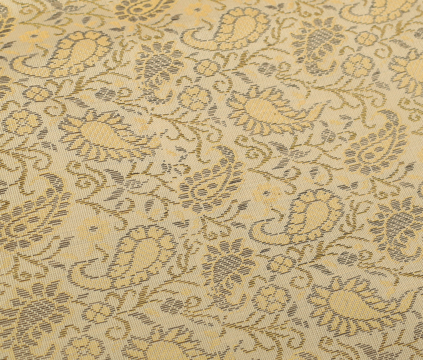 48 Square Indian Banarasi Silk Woven Paisley Dining Table Top Cover Cloth Beige
