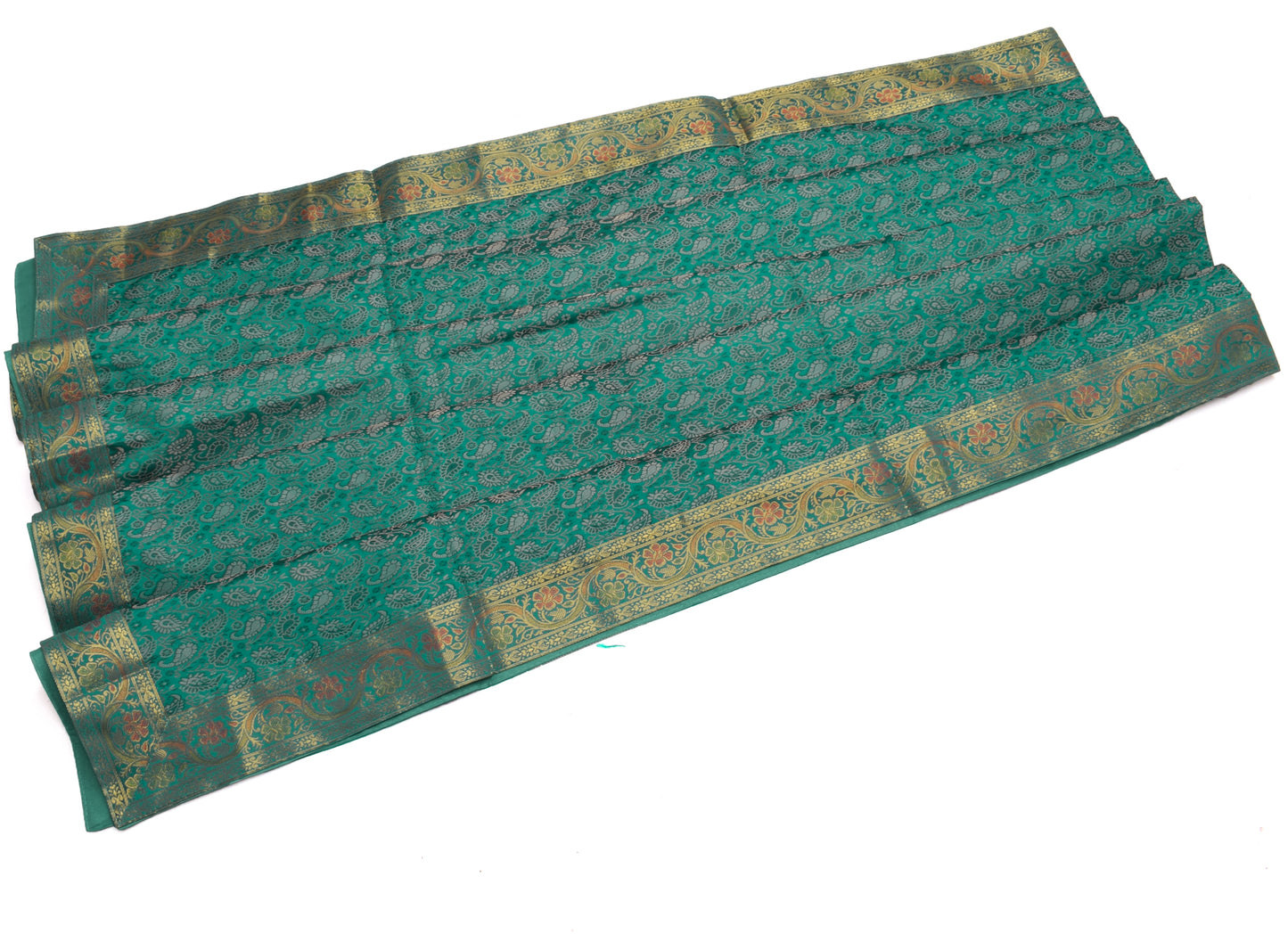 88" x 47"Dining Table Indian Banarasi Silk Woven Paisley Top Cover Cloth Green
