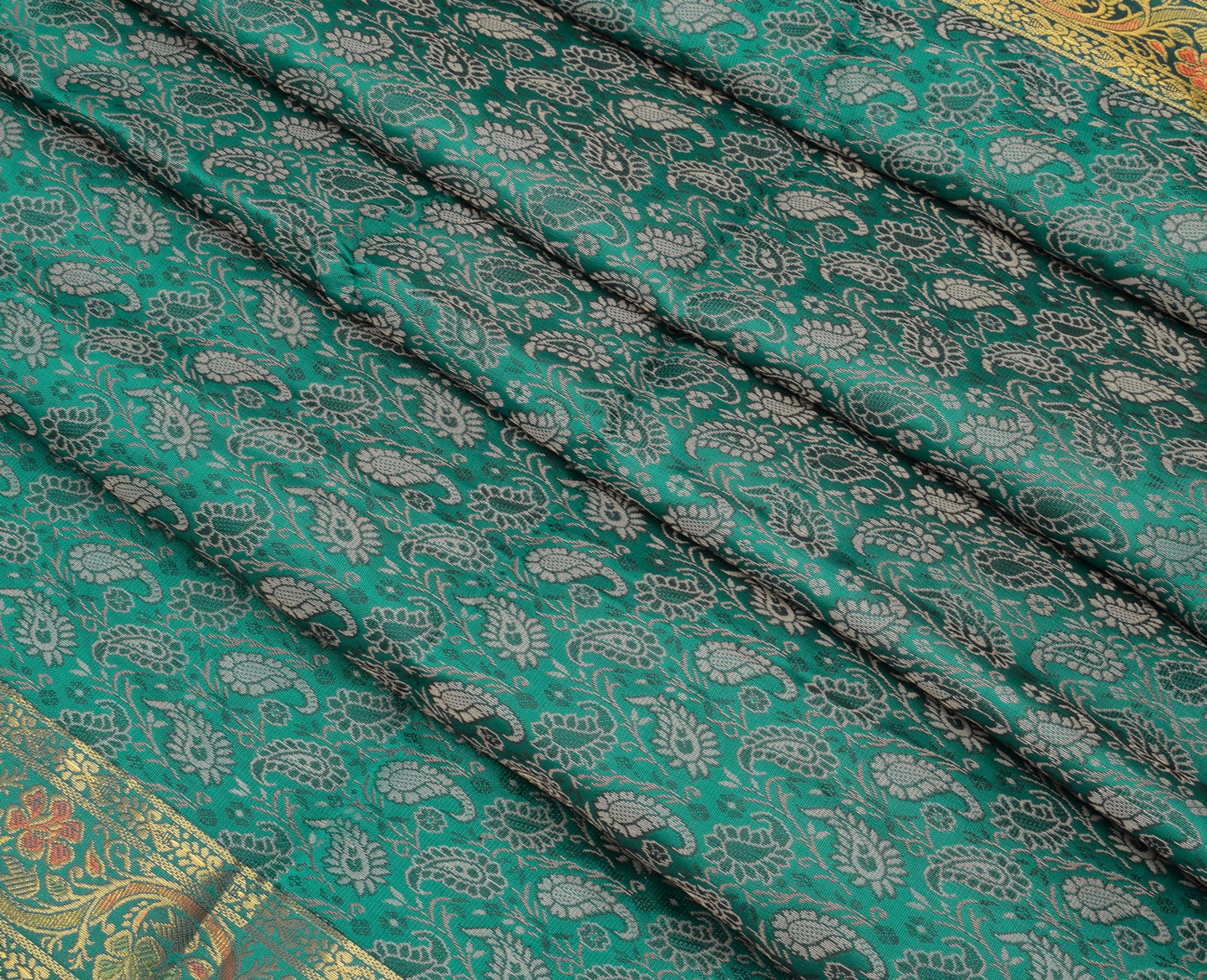 88" x 47"Dining Table Indian Banarasi Silk Woven Paisley Top Cover Cloth Green