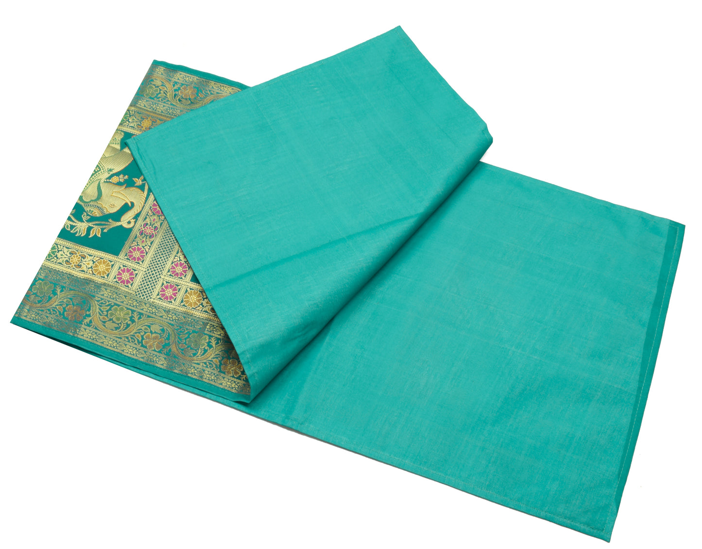 58"x16"Green TableRunner Dining Decor Indian Banarasi SilkBrocade Elephant Cloth