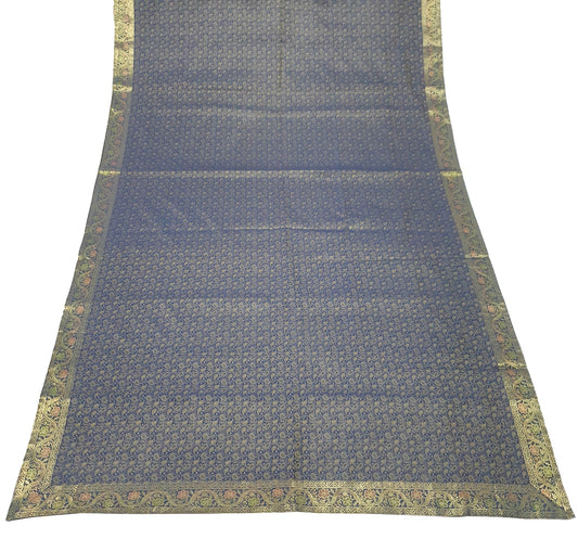 88"x48" Dining Table Top Cover Indian Banarasi Silk Woven Paisley DarkBlue Cloth