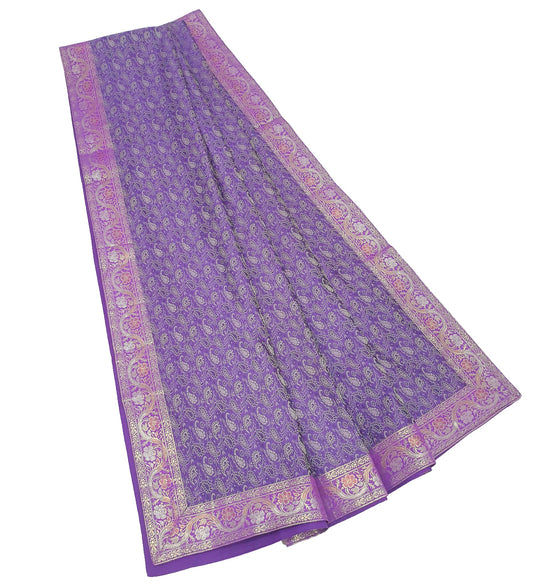 90"x48" Dining Table Top Cover Indian Banarasi Silk Woven Paisley Purple Cloth