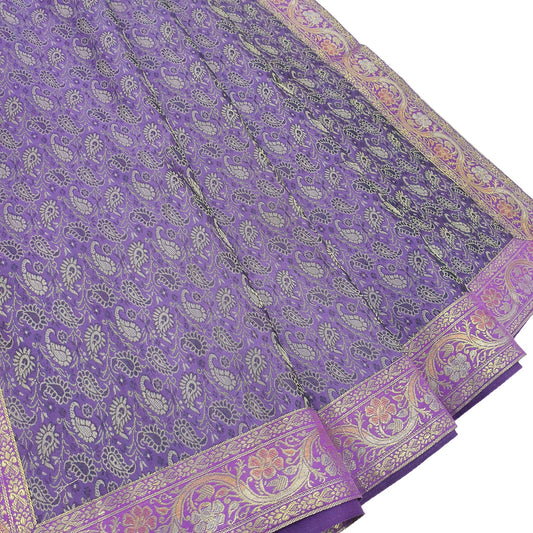 90"x48" Dining Table Top Cover Indian Banarasi Silk Woven Paisley Purple Cloth