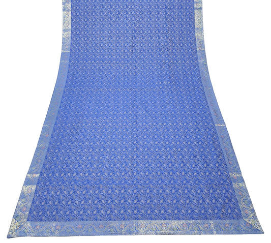 90"x48" Banarasi Dining Table Top Cover Indian Blue Silk Woven Paisley Cloth