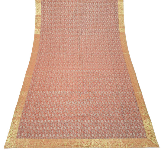 88"x48" Dining Table Top Cover Indian Banarasi Silk Woven Paisley Rust Cloth