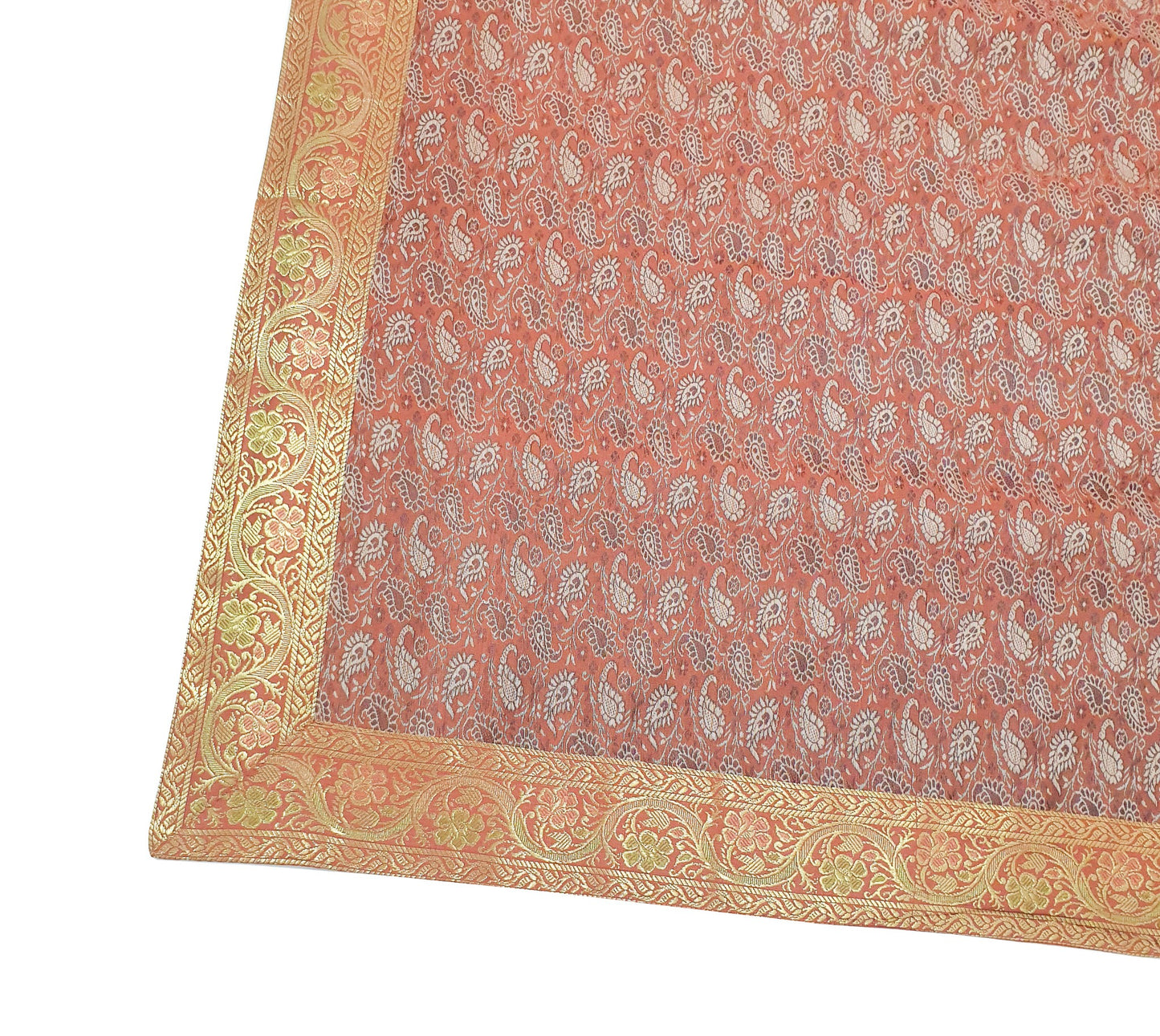 88"x48" Dining Table Top Cover Indian Banarasi Silk Woven Paisley Rust Cloth