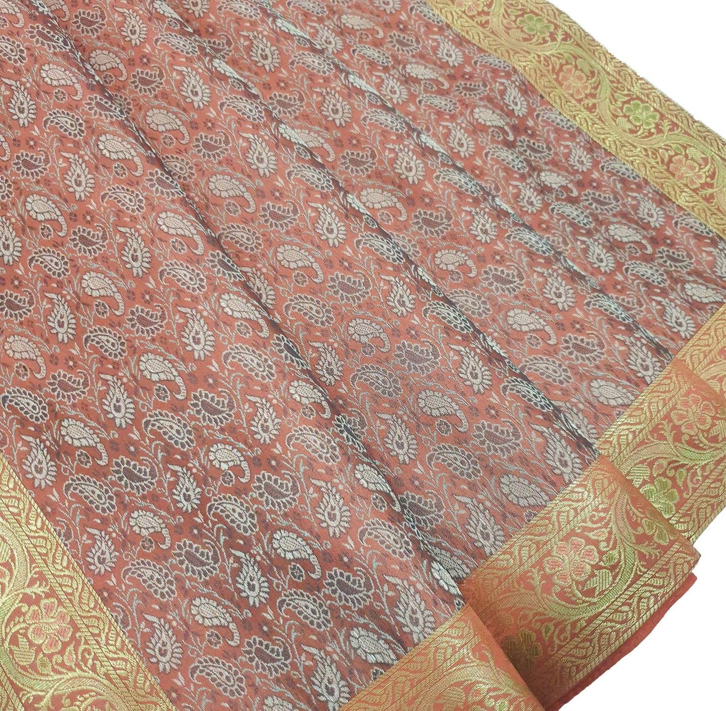 88"x48" Dining Table Top Cover Indian Banarasi Silk Woven Paisley Rust Cloth