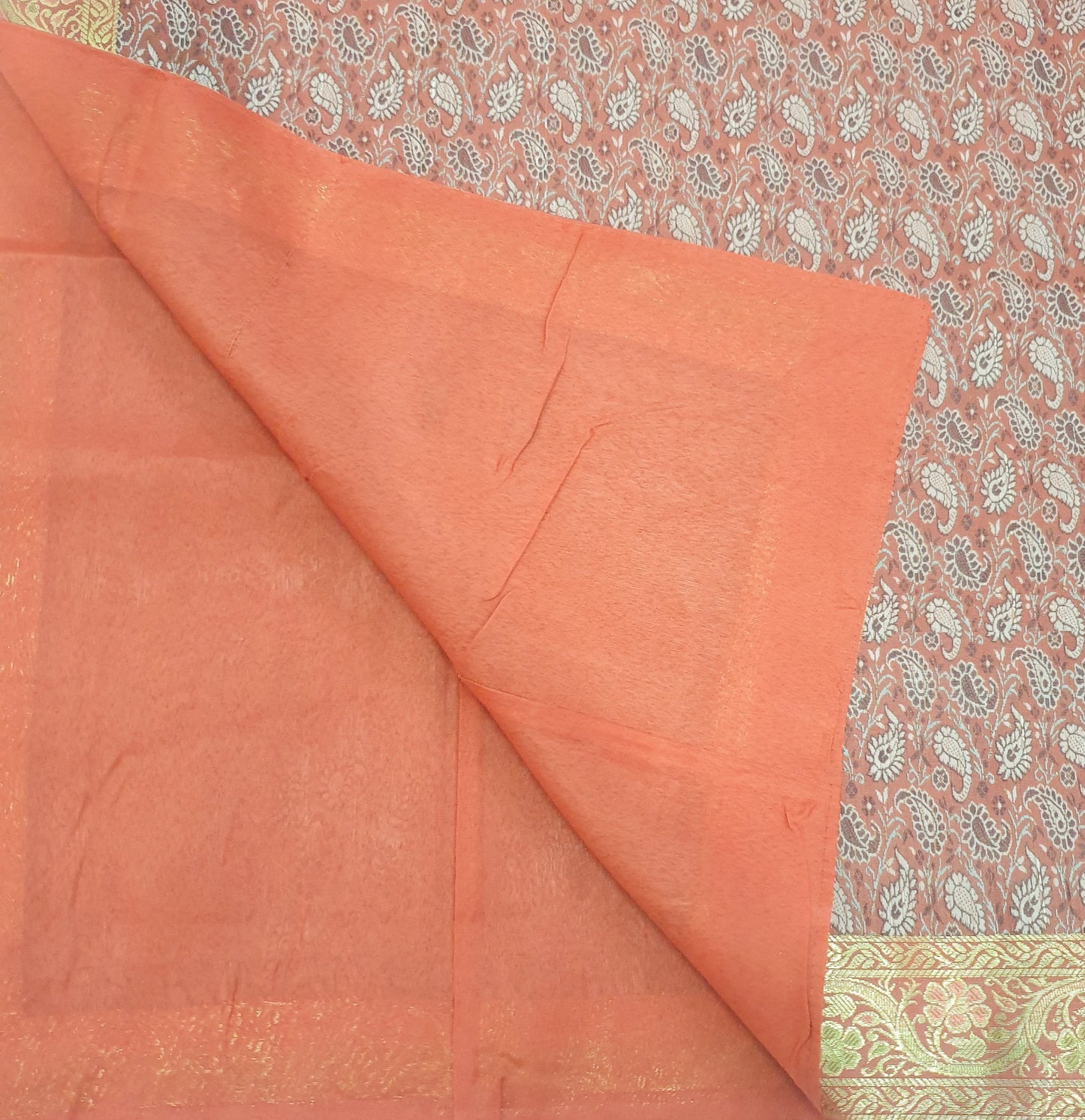 88"x48" Dining Table Top Cover Indian Banarasi Silk Woven Paisley Rust Cloth
