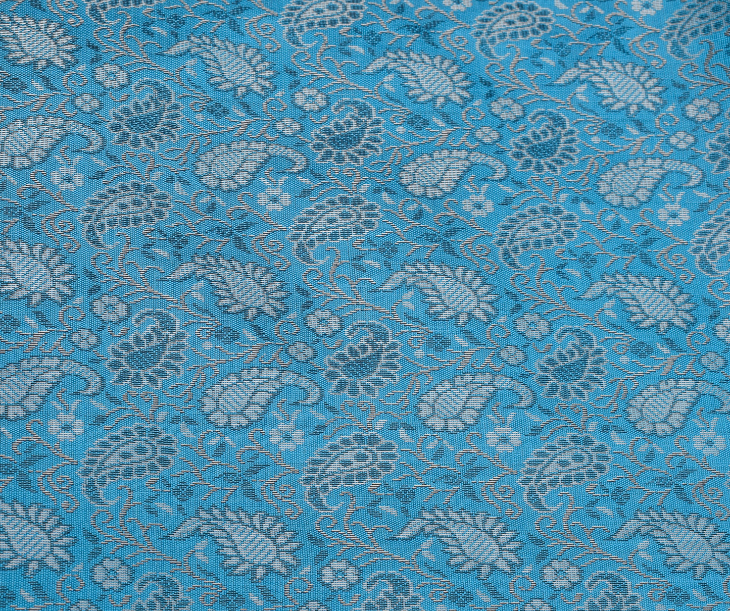 48 Inch Square Table Top Cover Blue Woven Zari Border Silk Brocade Cloth
