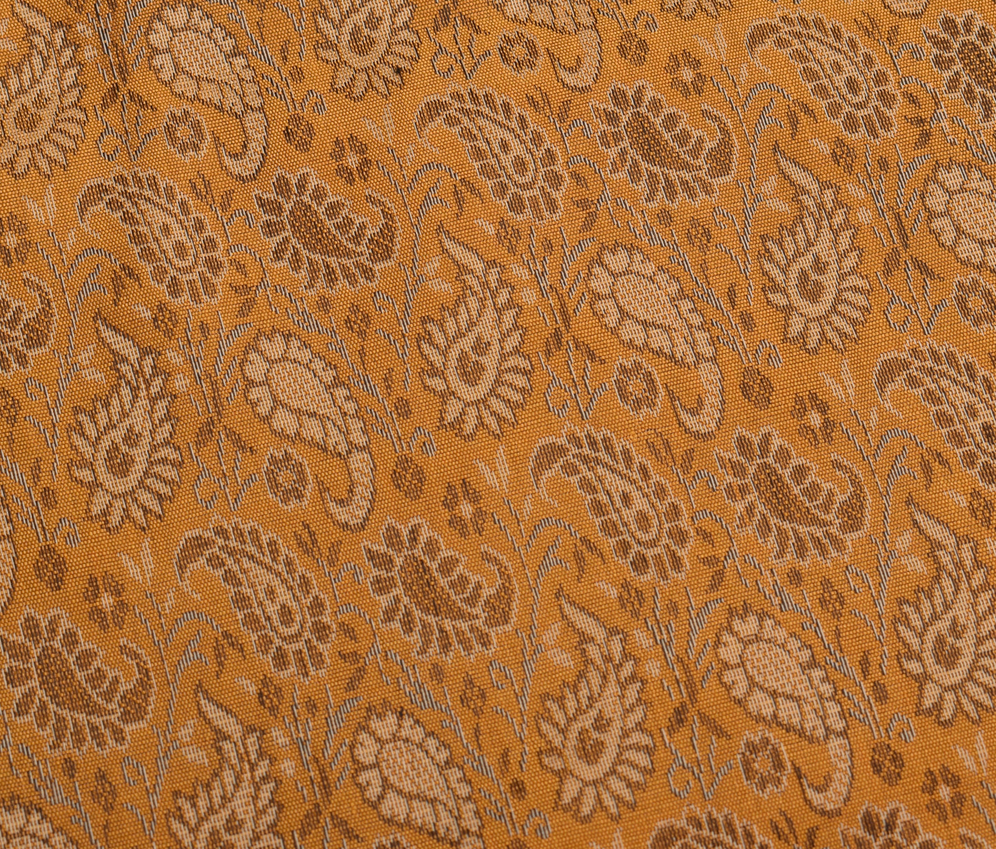 48 Inch Square Table Top Cover Mustard Woven Zari Border Silk Brocade Cloth